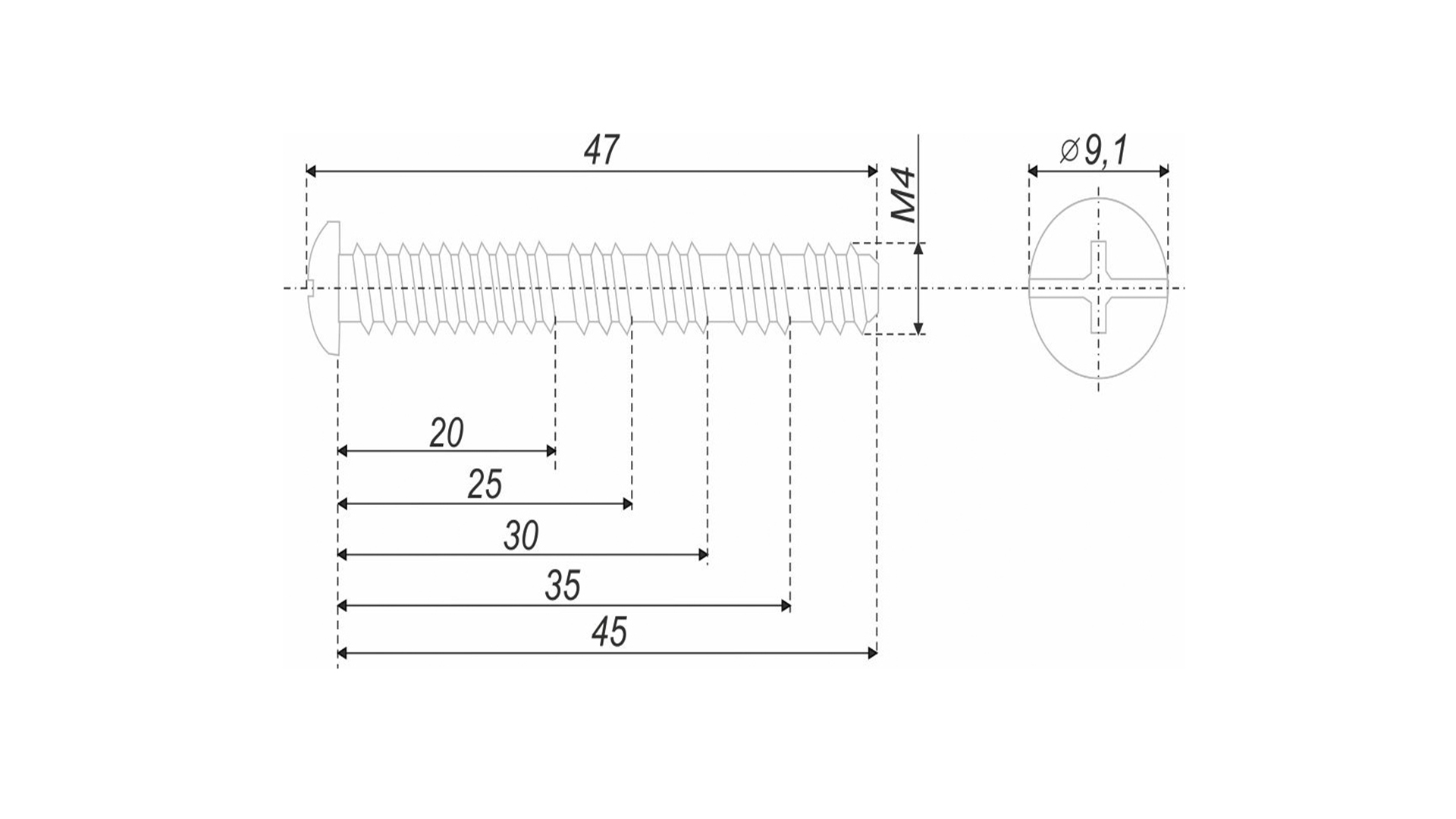 BRD Винт M4*45 для ручек (длина винта регулируется)