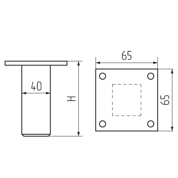 Опора 19134.202, нерегулируемая h 200мм, алюминий 40x40мм SALE