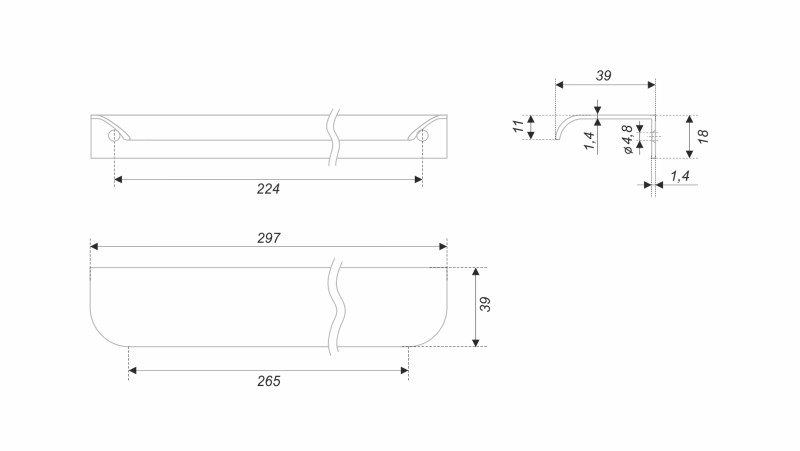 BRD RT810BL.1 ручка торцевая 300 мм MONTE черный матовый