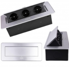 Блок выдвижной горизонтальный с 3 розетками, 225*108мм, серебро SALE