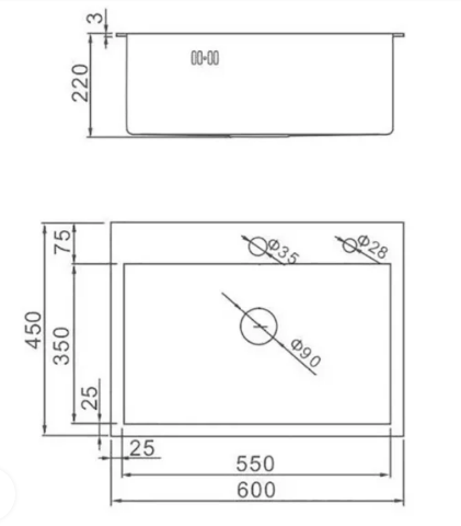 Мойка прямоугольная WISENT 6045 (600*450*220см)