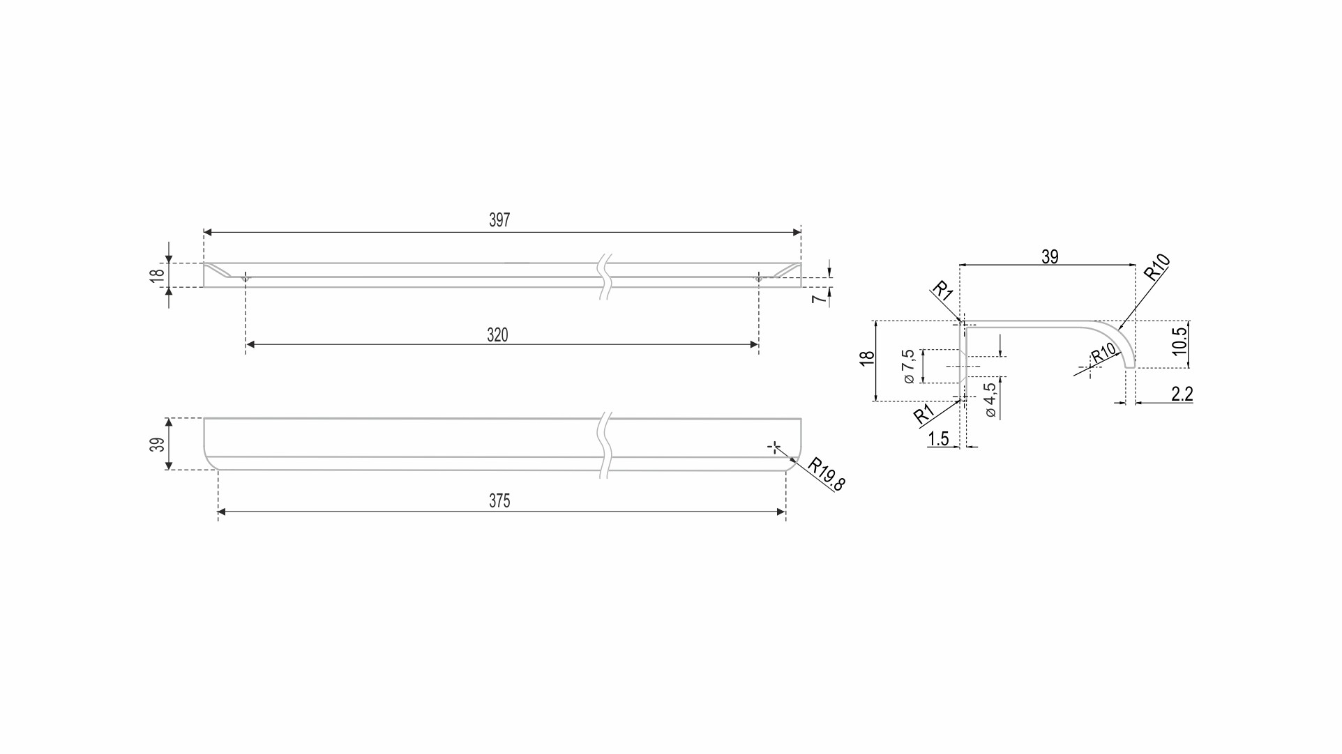 BRD RT110BSG.1/000/400 ручка торцевая 400 мм МОНТЕ Брашированное cатиновое золото