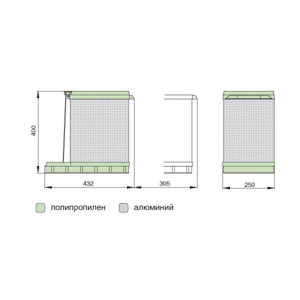 Ведро для мусора (17л) выдвижное, пластик серый + алюминий (заказ)