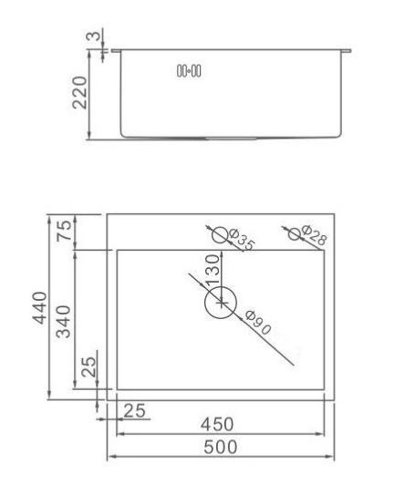 Мойка прямоугольная WISENT c PVD покрытием 5044 (500*440*220см)