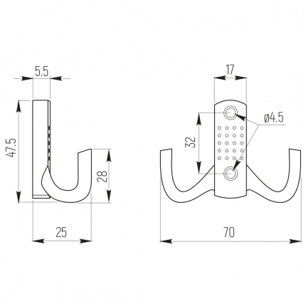 SETE Крючок TINA2 2-х рожковый с перфорацией белый