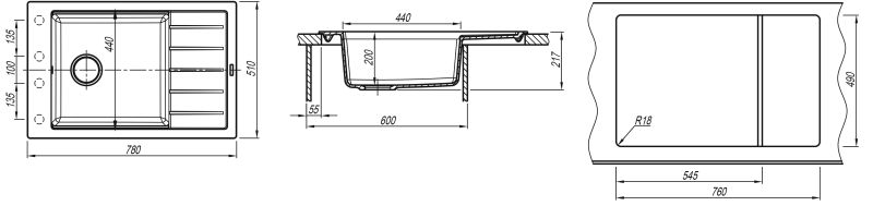 Мойка FLORENTINA Липси Р 780*510*217  антрацит SALE