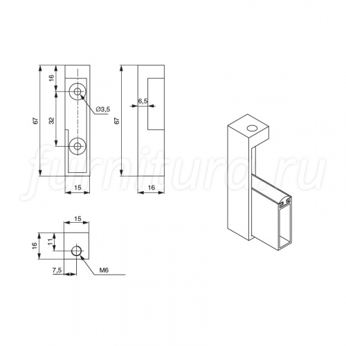 Linear Держатель штанги 10х30 торцевой (правый), отделка серый металл (заказ)
