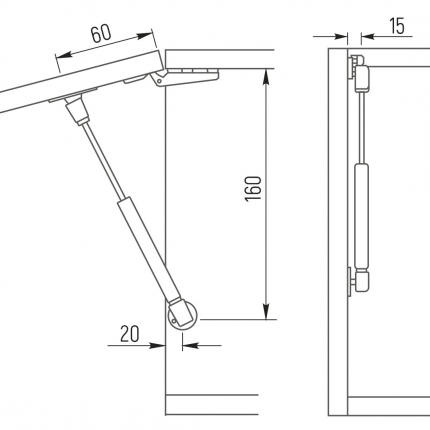 SETE Газлифт-мини на открытие вверх N80, 160мм,СЕРЫЙ
