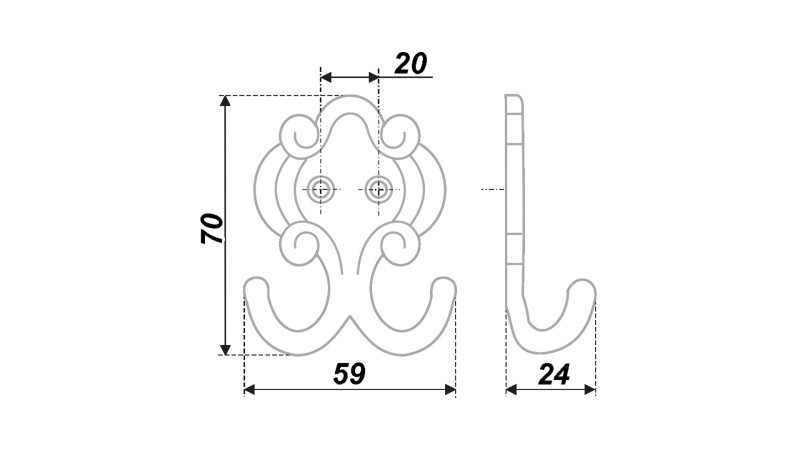 BRD K210AB.6 Крючок фигурный 2-х рожковый бронза (заказ)