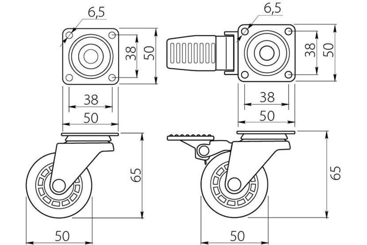 Опоры колесные на площадке d 50 прозрачная (стопор) SALE