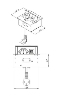 SETE Блок встраиваемый настольный (горизонтальный) 1 гнездо, 2*USB, серый с кабелем