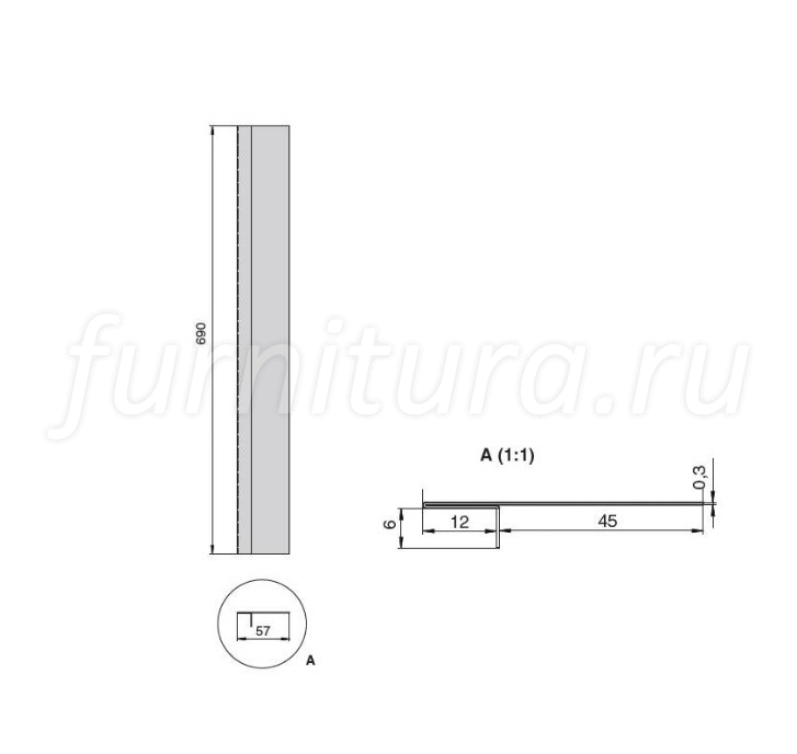 Комплект защитных профилей H.690 мм для посуд. машин алюминий SALE