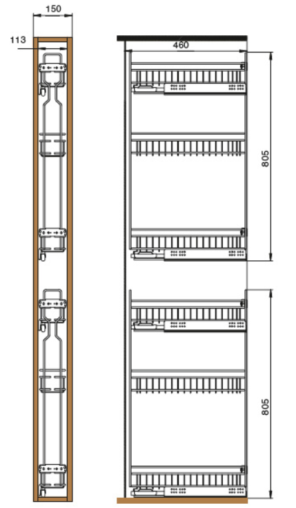 Колонна в базу 150 выдвижная с доводчиком, отделка хром (заказ)