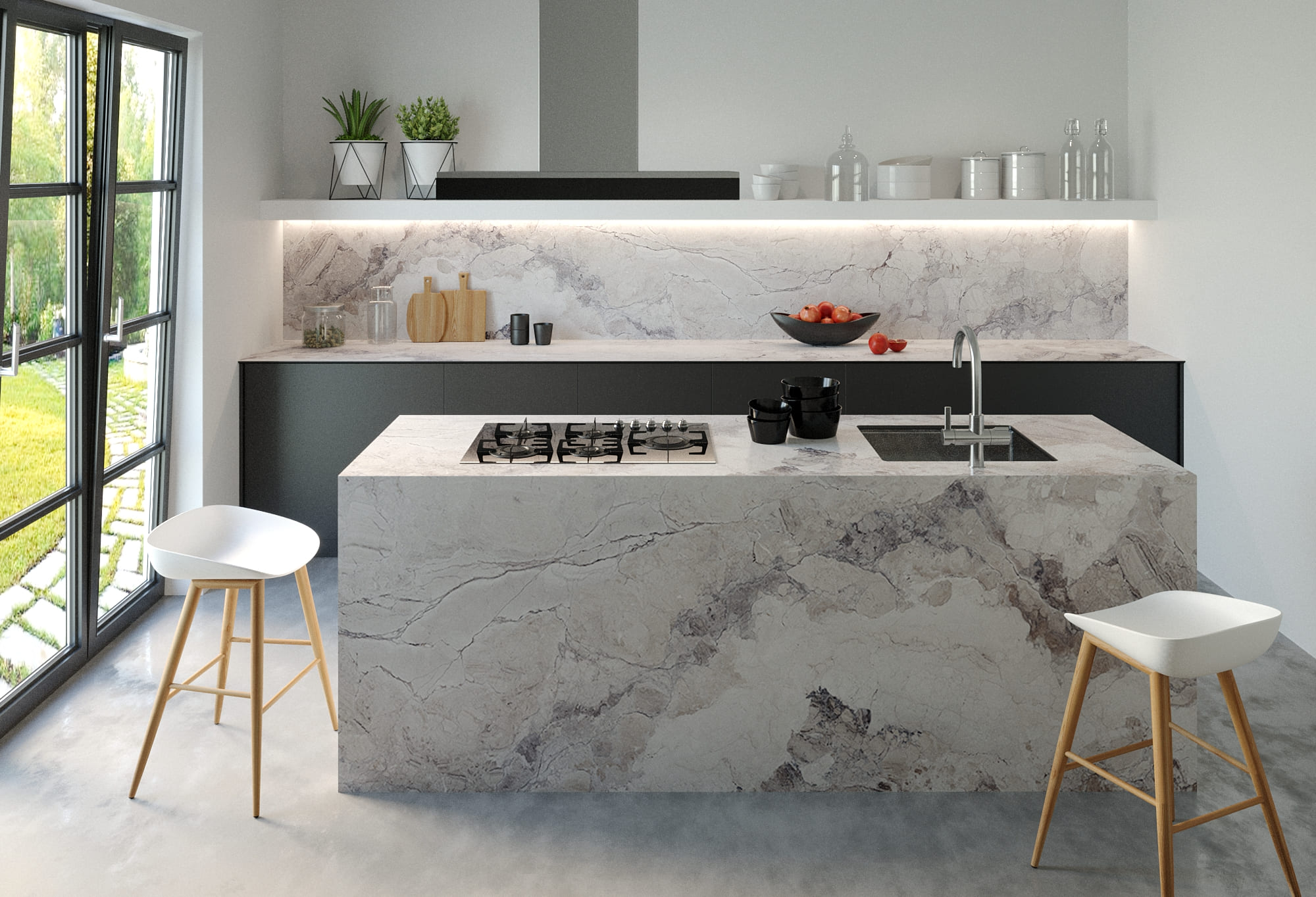 Столешница СЛОТЕКС 3000*600*40мм E2 - Phantom Marble dark 8126 SALE