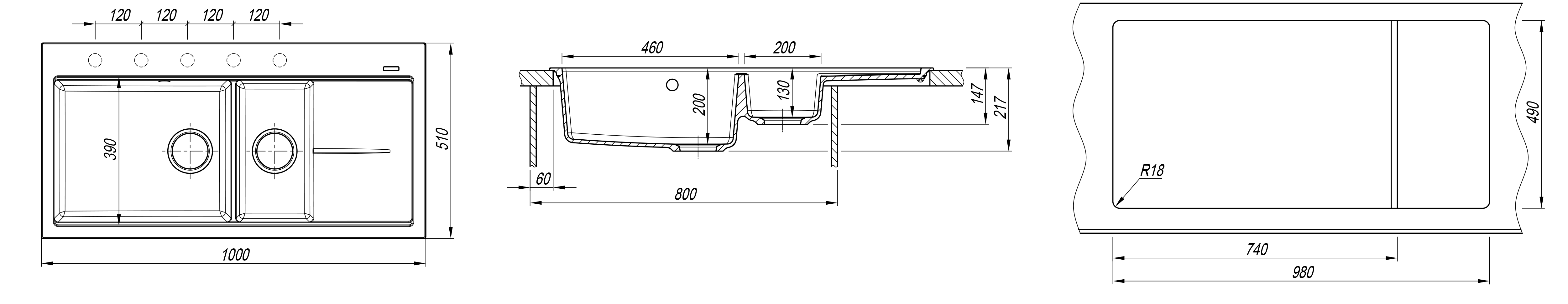 Мойка FLORENTINA Россана 1000*510*217 грей (заказ)