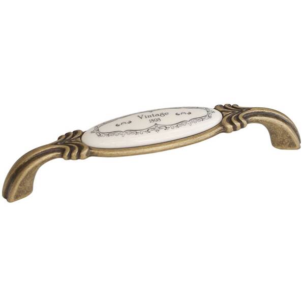 Ручка-скоба 128мм, отделка бронза античная "Флоренция" + керамика (заказ)