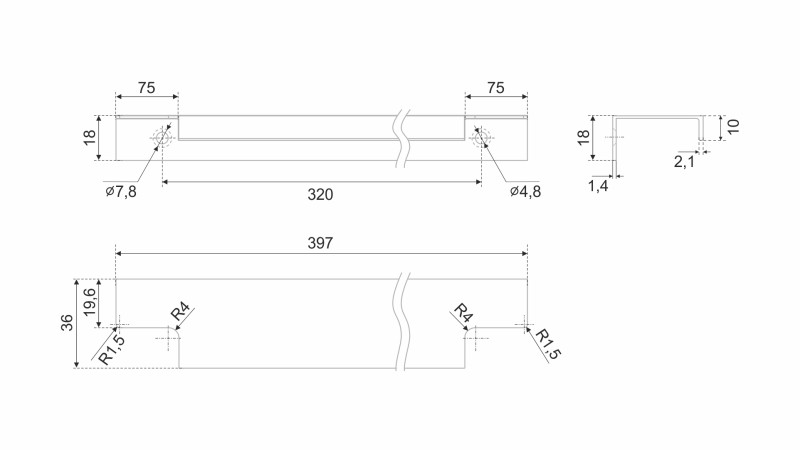 BRD RT809BL.1 ручка торцевая 400 мм RAY черный матовый