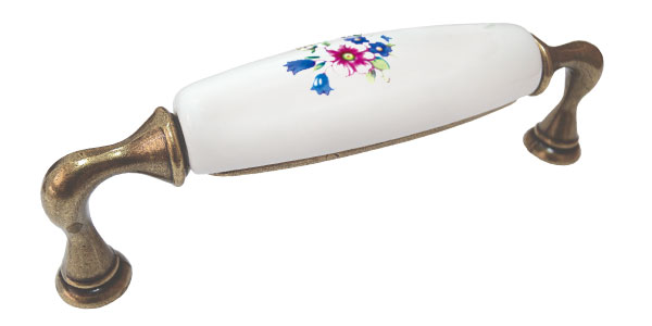 BRD RS114АВ.W02 ручка-скоба 128 мм старинная латунь с керамикой желтая роза (заказ)