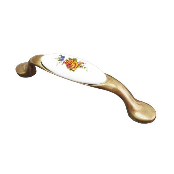 BRD RS114АВ.W02 ручка-скоба 128 мм старинная латунь с керамикой желтая роза (заказ)