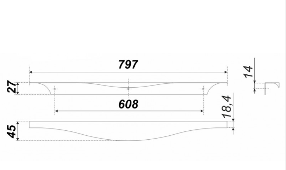 BRD RT008CP.1 ручка торцевая 608/800 мм хром полированный (RT108) SALE (снято)