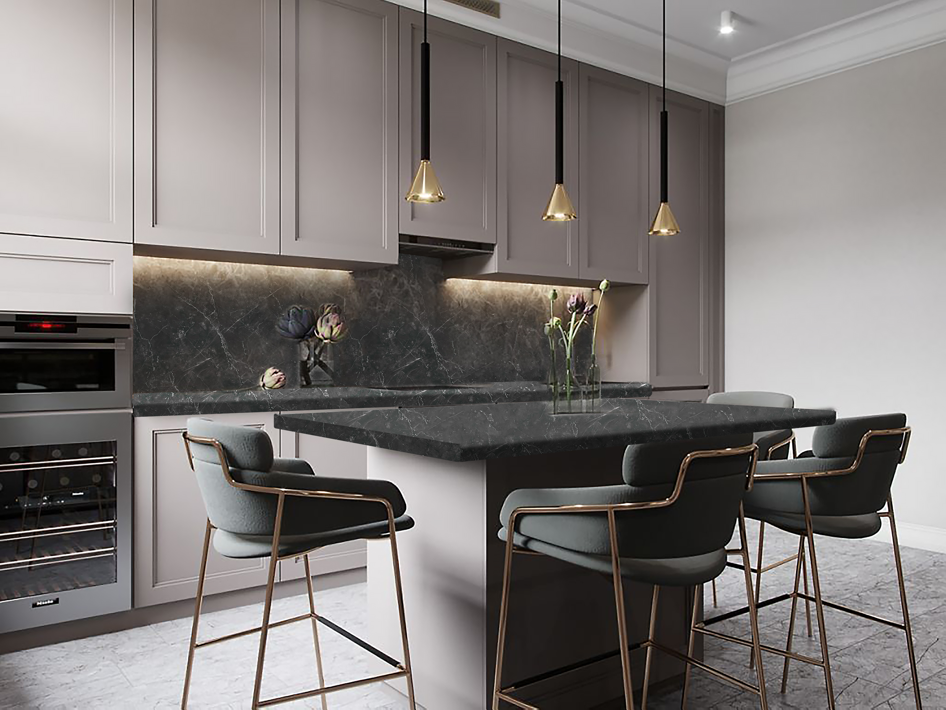 Столешница R3 КЕДР МК 3000*600*38мм 1 группа - Даркстоун 3122_R3