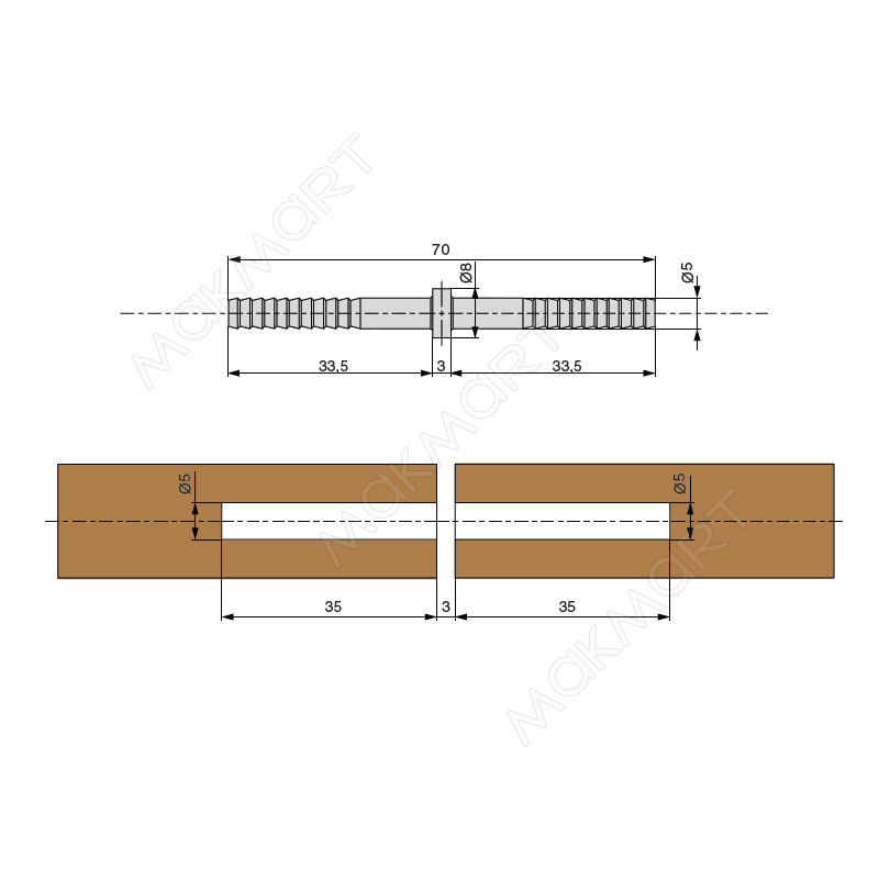 Соединитель фасадов d.5мм, отделка цинк (заказ)
