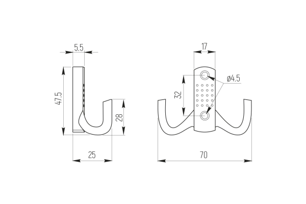 SETE Крючок TINA2 2-х рожковый с перфорацией черный