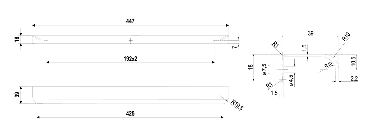 BRD RT110BL.1 ручка торцевая 450 мм MONTE черный матовый