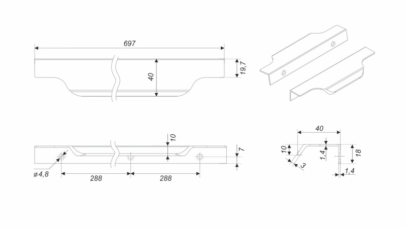BRD RT811BL.1 ручка торцевая 700 мм TERA черный матовый