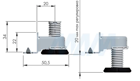 INTEGRATO Опора регулируемая с шипами, регулировка 20 мм
