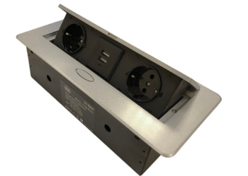 Блок выдвижной горизонтальный с 2 розетками и 2 USB, 225*108мм серый