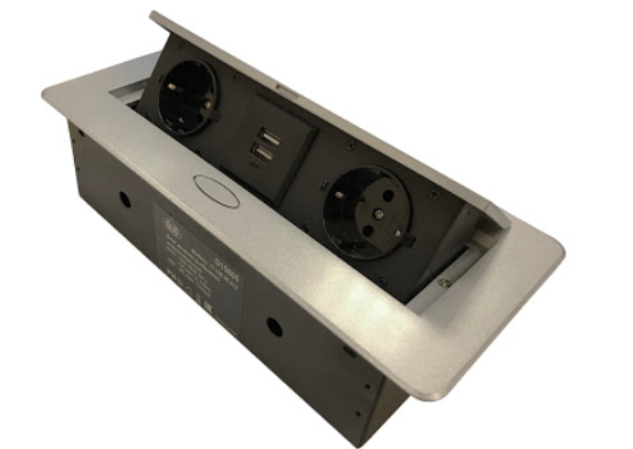 Блок выдвижной горизонтальный с 2 розетками и 2 USB, 225*108мм серый