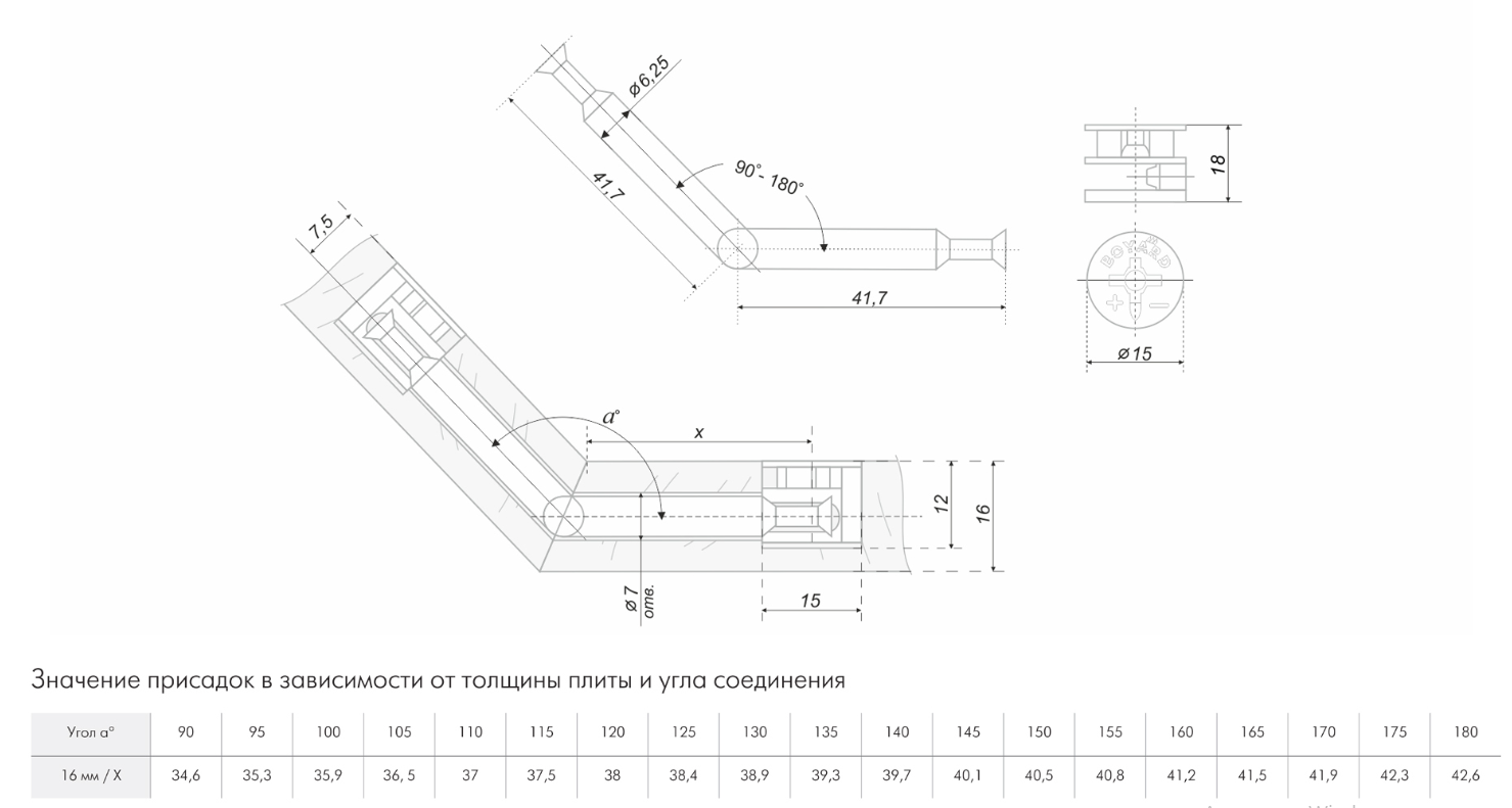 BRD ST01/55/5/Zn/01 Эксцентрик 15х12, дюбель d6,4 мм двусторонний для угловых соединений (заказ)
