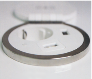 Блок розеток 51, 1 секция, Серебро+Белый, Механический, d=80мм, 2 USB беспроводная зарядка