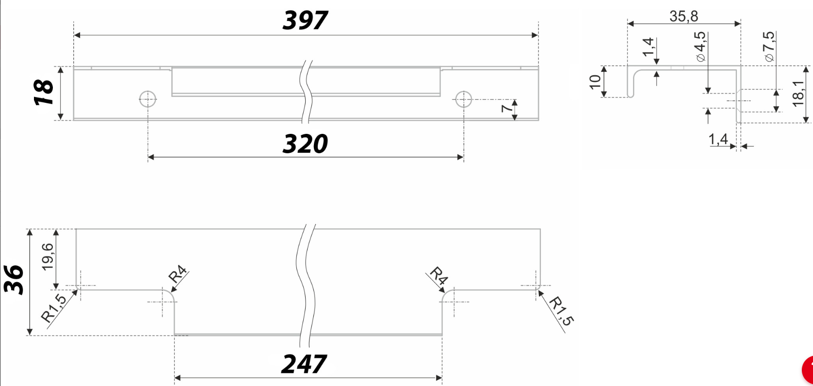 BRD RT109BL.1 ручка торцевая 400 мм RAY черный матовый