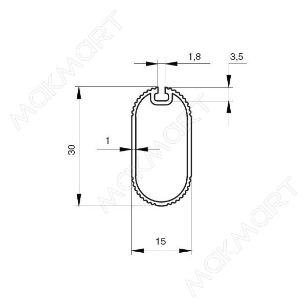 Штанга для одежды 15х30 под демпфер, L=3000мм, отделка золото (анодировка)(заказ)