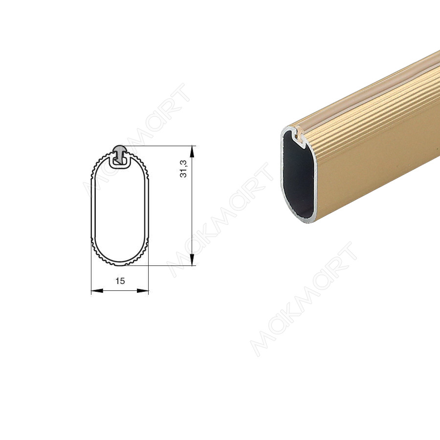 Штанга для одежды 15х30 под демпфер, L=3000мм, отделка золото (анодировка)(заказ)