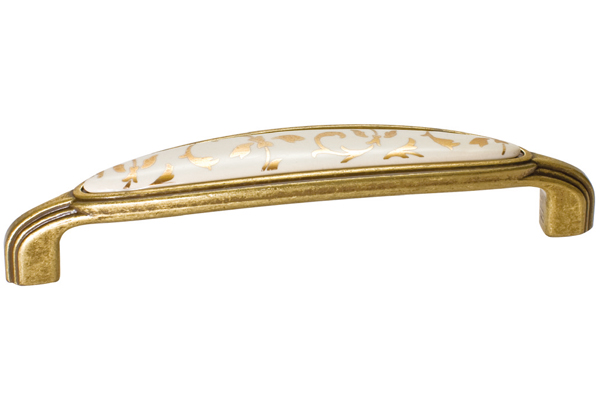 Ручка-скоба 128мм, отделка бронза античная "Флоренция"/керамика (заказ)