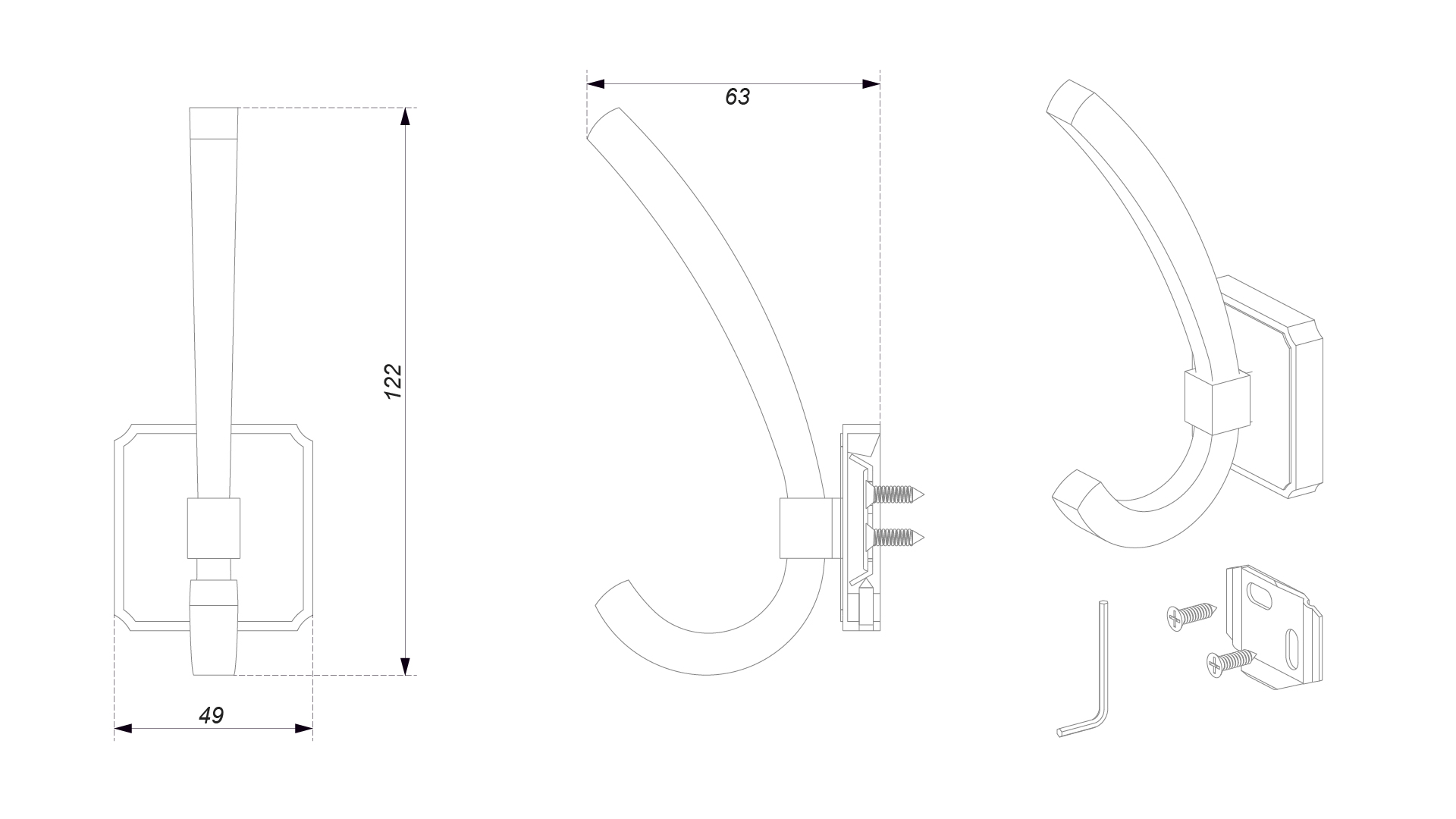 BRD K217BSN.9 Крючок HENRY 2-х рожковый Атласный сатиновый никель (заказ)