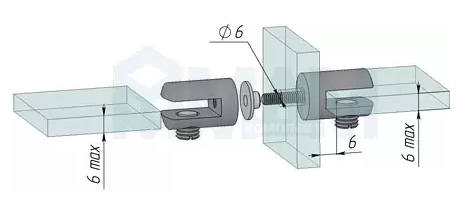 Полкодержатель для стекла 5-6 мм двухсторонний, хром SALE