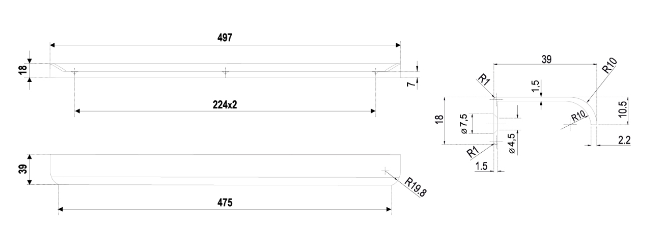 BRD RT110W.1 ручка торцевая 500 мм MONTE белый