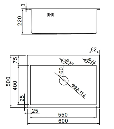 Мойка нерж. прямоугольная Gerhans 36050 (600*500*220см)