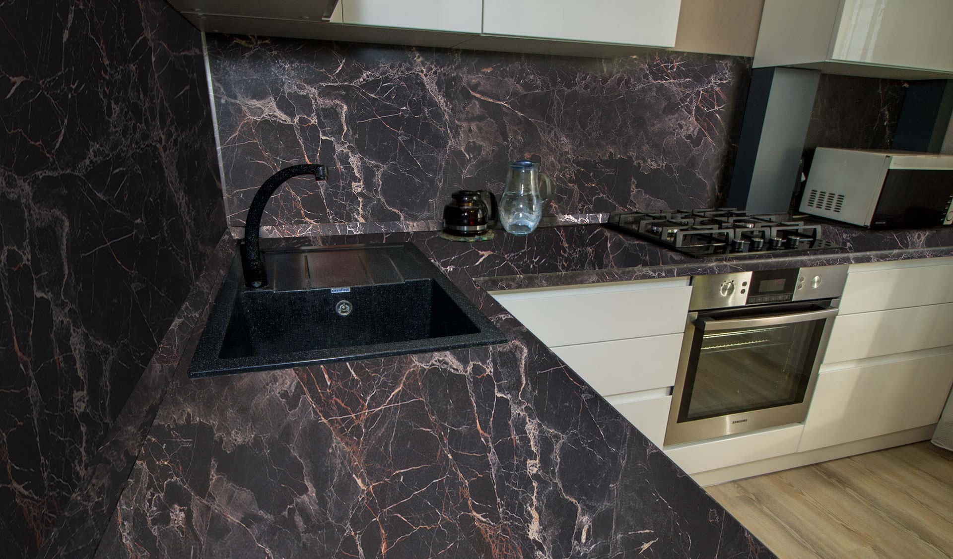 Столешница КЕДР МК 3000*600*38мм 1 группа - Мрамор марквина черный 3029