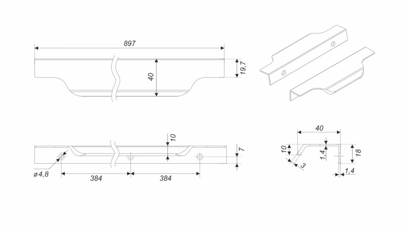BRD RT811BL.1 ручка торцевая 900 мм TERA черный матовый