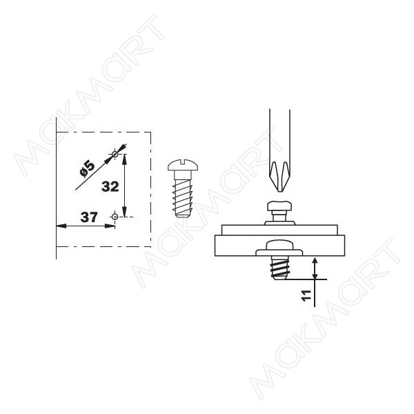 Ответная планка Н2 с евровинтом, Clip-on, отделка черный никель (заказ)