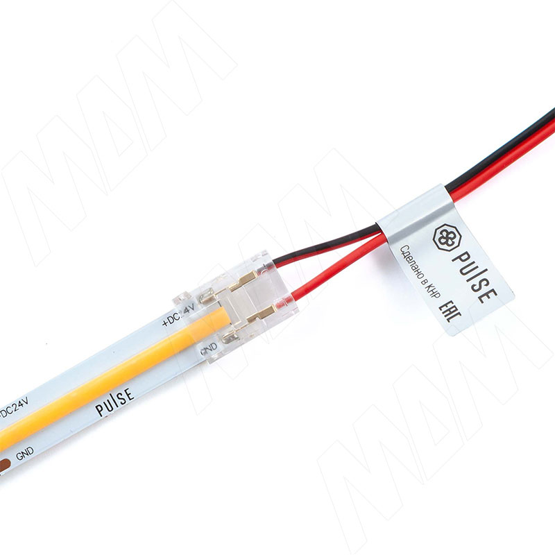 Коннектор для ленты COB и SMD, 10 мм, к блоку питания, провод 100 мм, IP20