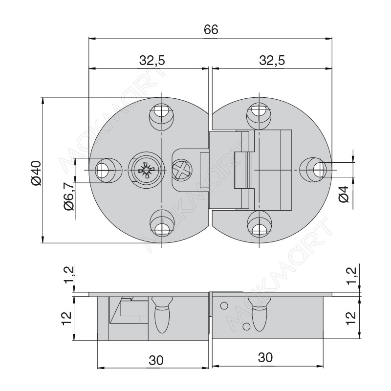 Петля врезная для откидных фасадов, отделка никель