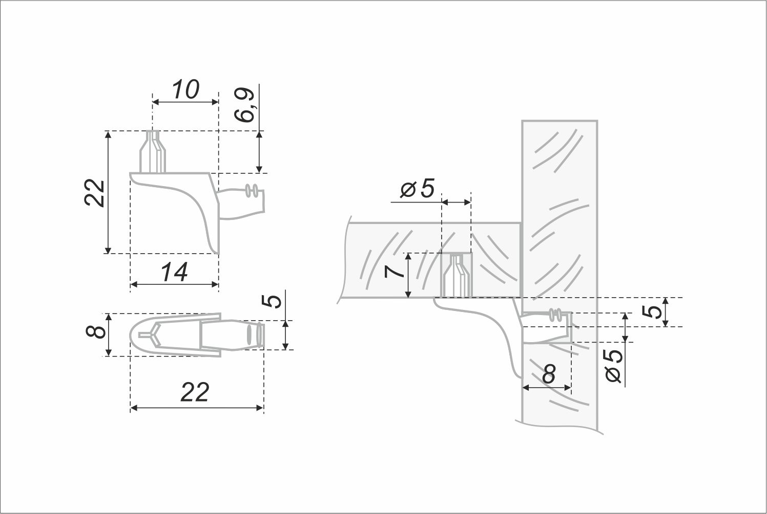 BRD P901Ni.59 Полкодержатель SEKURA типа штифт с трёхгранной опорой