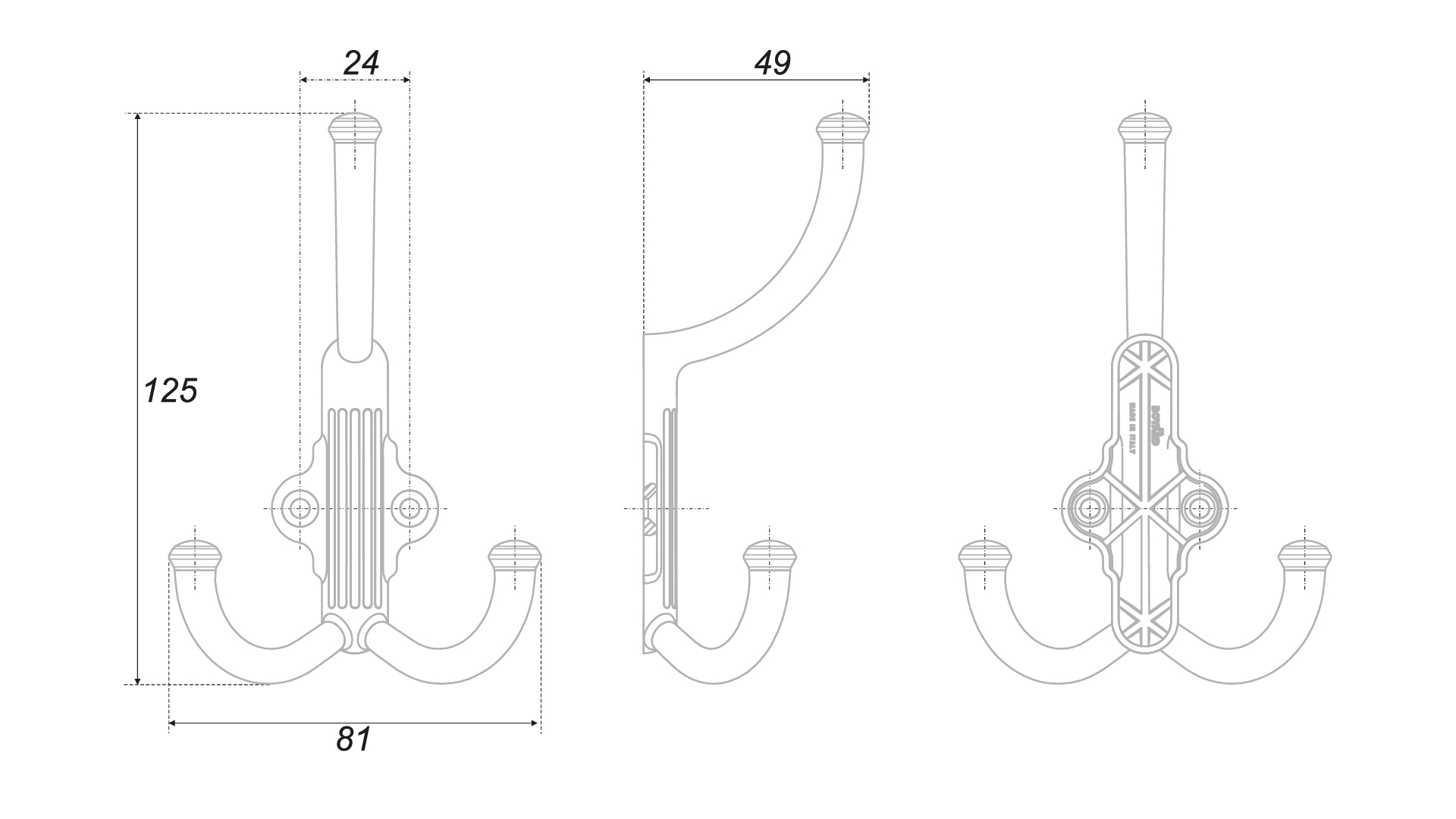 BRD K351AC.6 Крючок RIGATA LF 3-х рожковый старинная медь (снято)