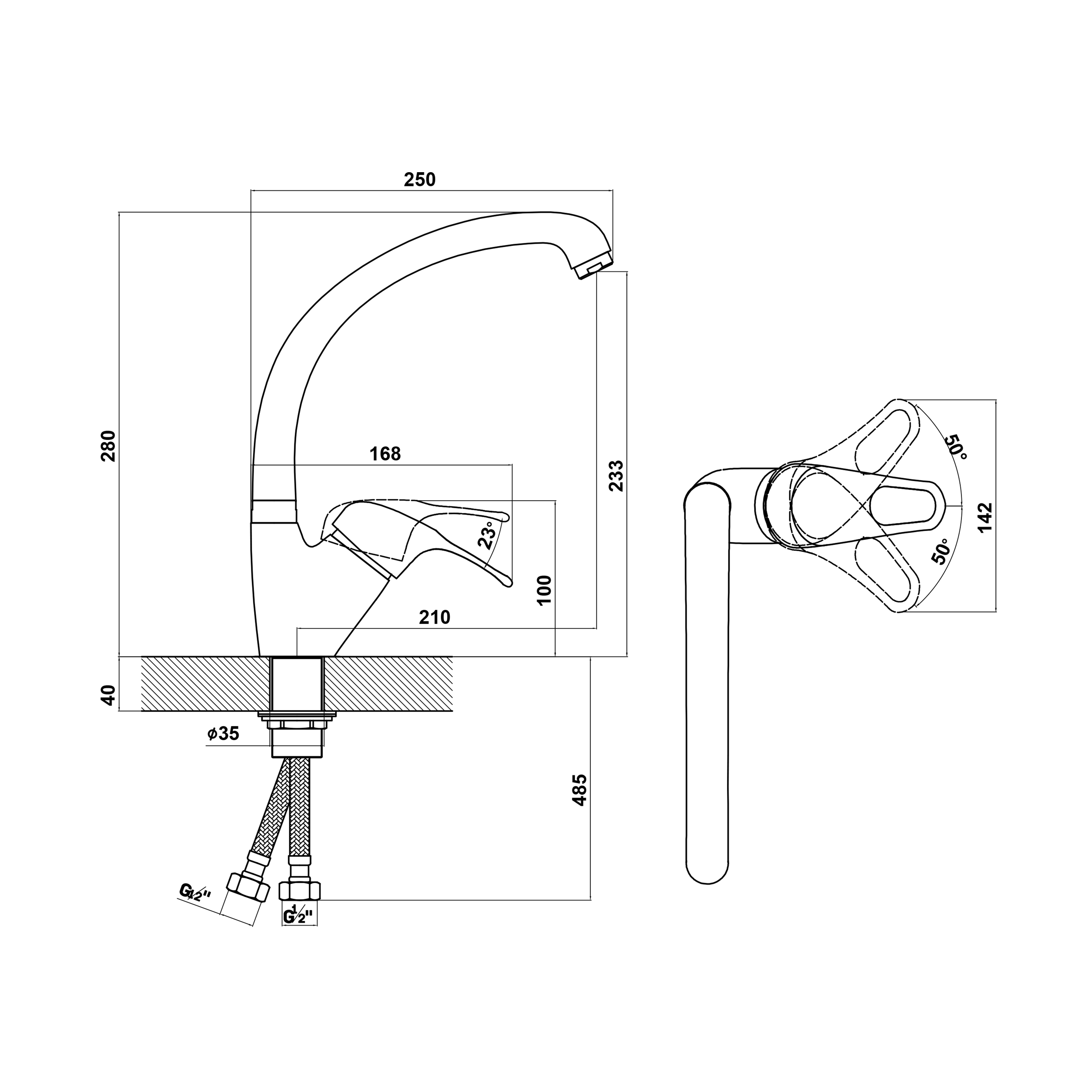 Смеситель FLORENTINA Омега FL   антрацит (стоп-лист)